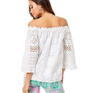 Lilly Pulitzer Laurenne Top in Resort White Jumbo Bouquet Eyelet S